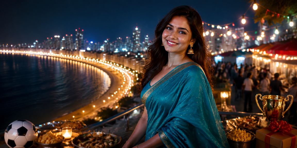Glowing Mumbai Marine Drive skyline with vibrant sports and betting culture